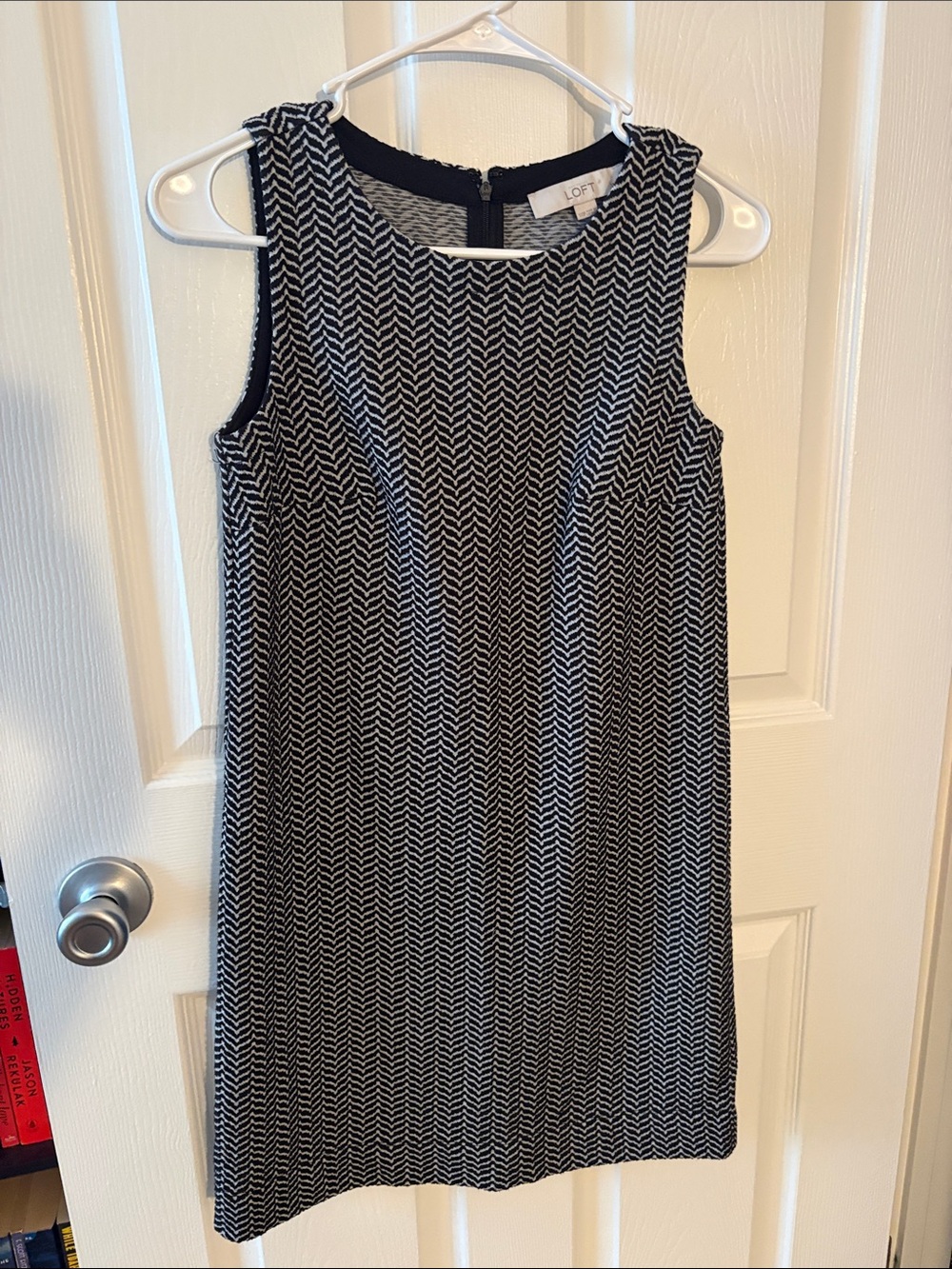 LOFT Black and White Chevron Sleeveless Shift Dress